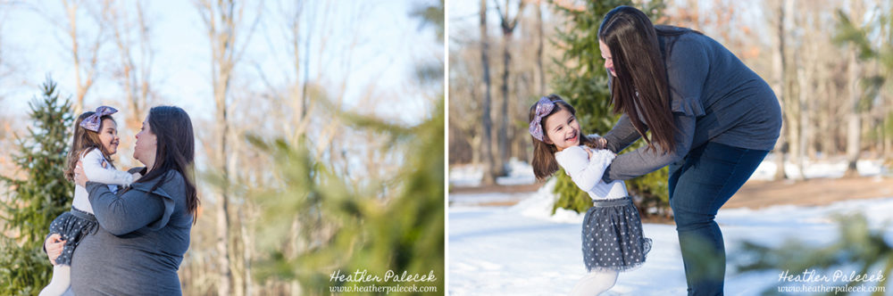 Winter Family Photos with Evergreens