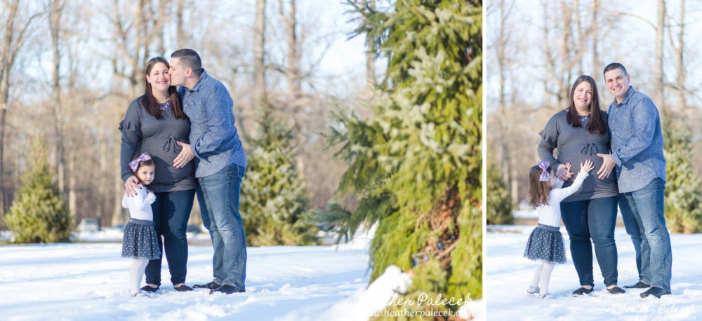 Winter Family Photos with Evergreens