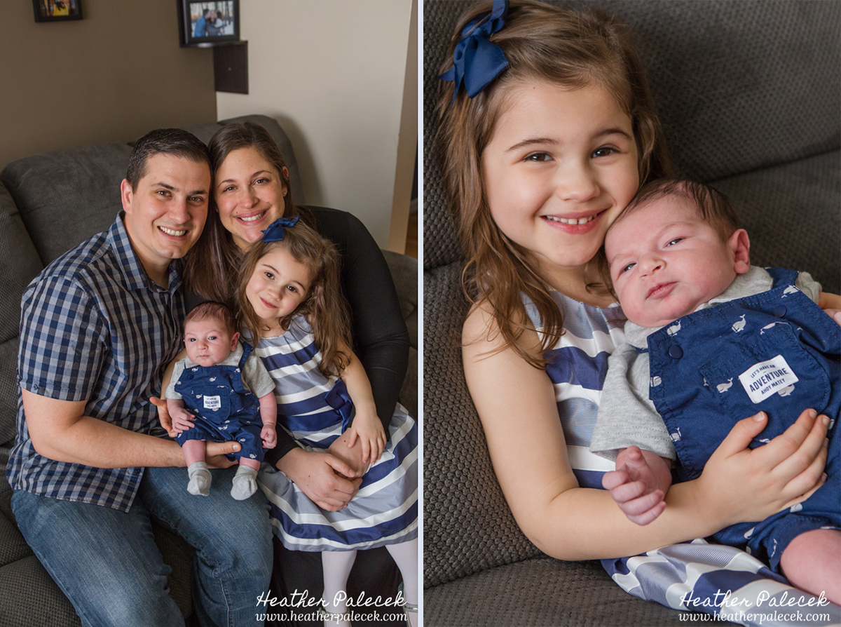 family portrait with newborn in home