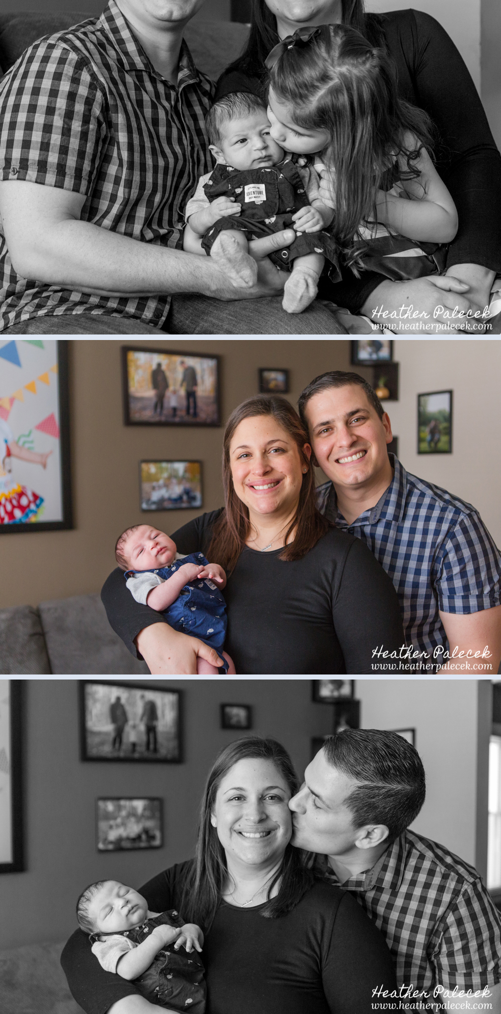 family portrait with newborn in home