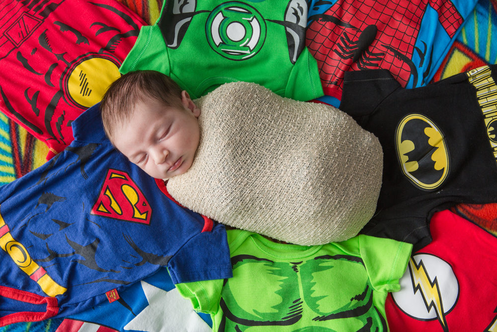 newborn with superhero theme
