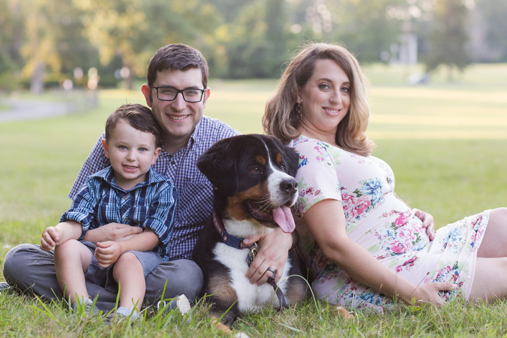 family portrait with bernese mountian dog