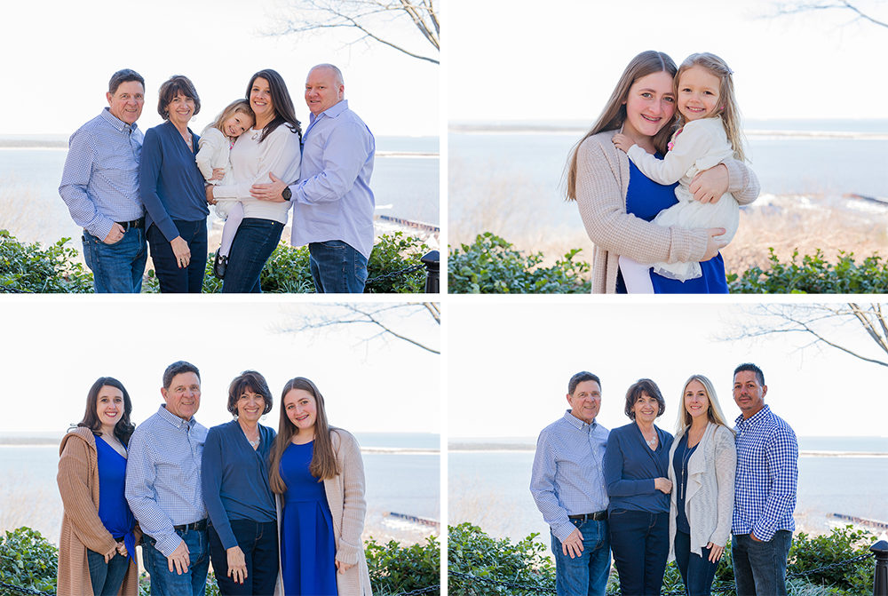family portrait in front of water
