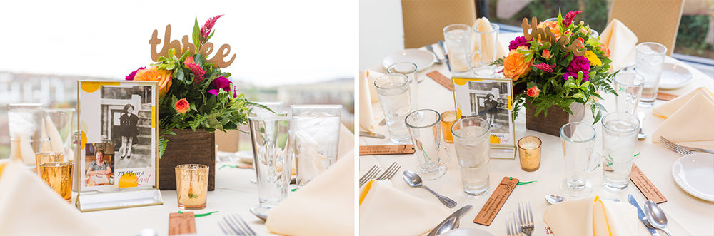 centerpieces on tables at birthday party