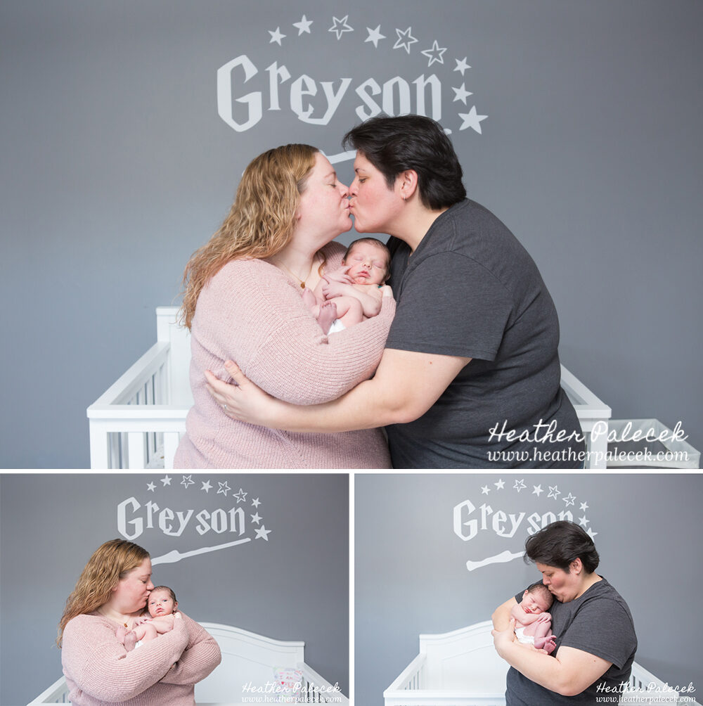 family portrait with newborn in nursery