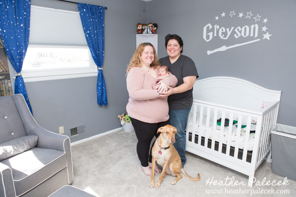 family portrait in Harry Potter themed nursery