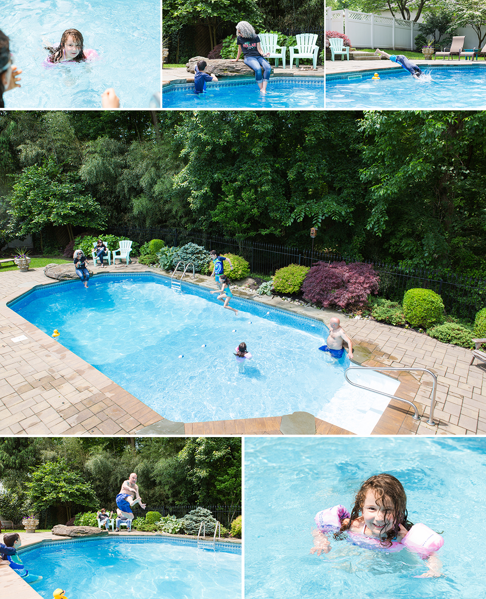candid photograph of family playing in pool