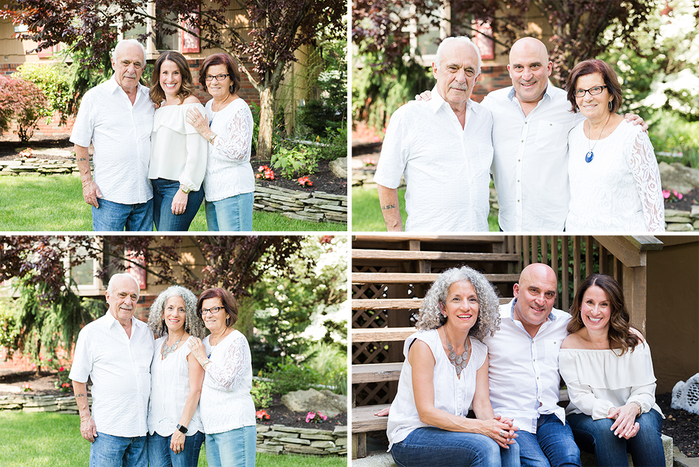 family poses in front yard for family portrait