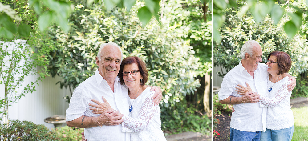 grandparents in love pose in backyard for portrait