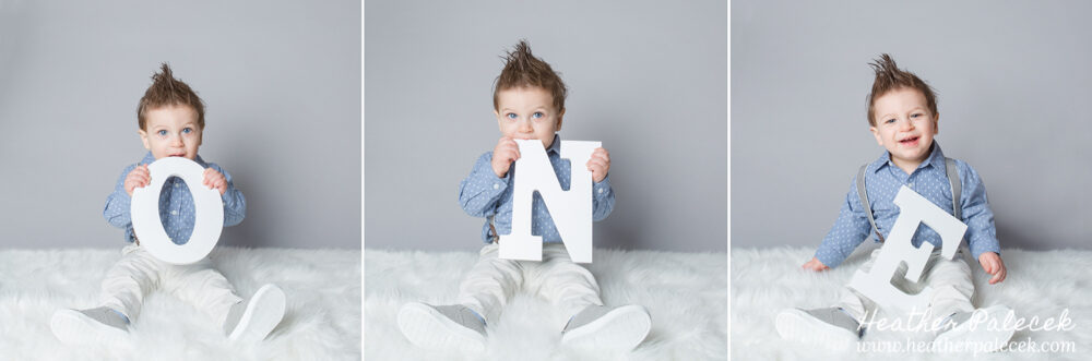 first birthday portrait using O N E letters