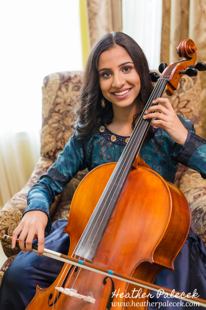 girl plays cello at sweet sixteen portrait