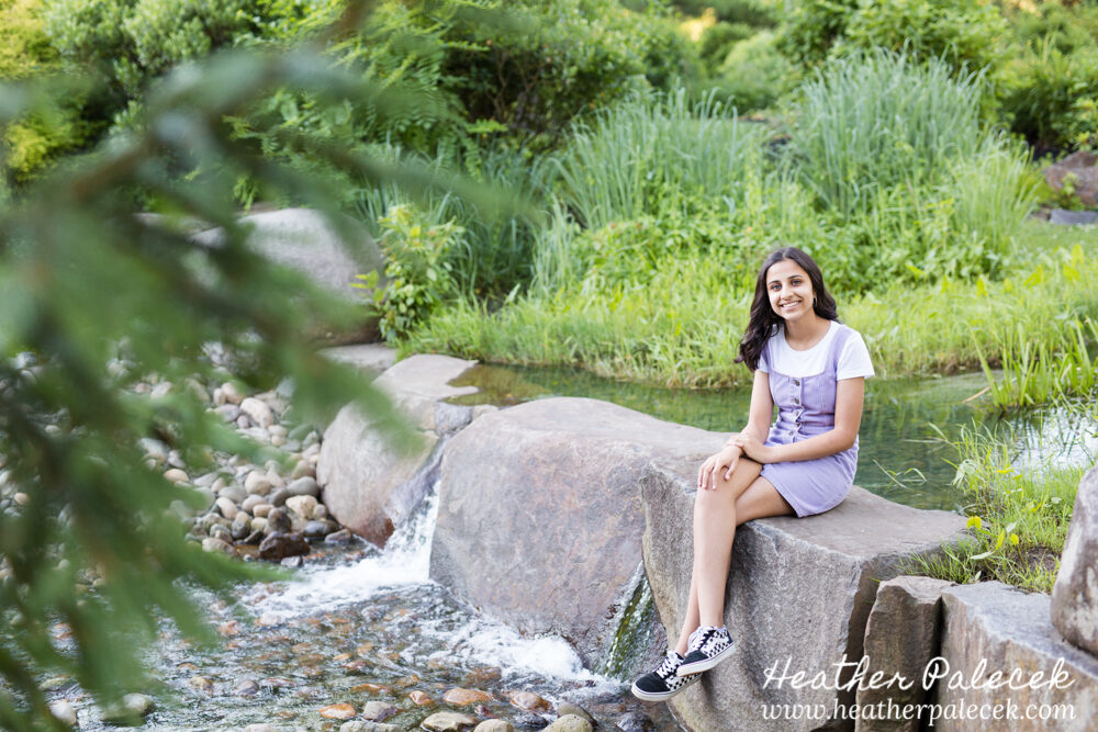 sweet sixteen portrait near waterfall at sayen gardens